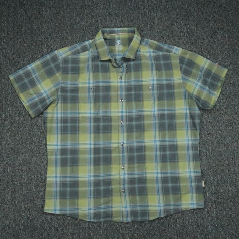 Kuhl Shirt Mens Extra Large Green Plaid Styk SS Short Sleeve Button Up